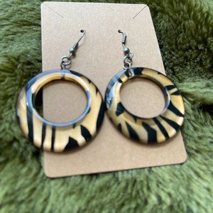 Zebra Acrylic Earrings Black and Amber